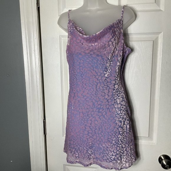 NWT Nasty Gal Animal Print Cowl Neck Mini Slip Dress Pink Purple Velour Size 8 - Picture 10 of 16